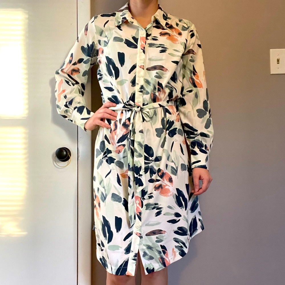 Flora long sleeve button down dress